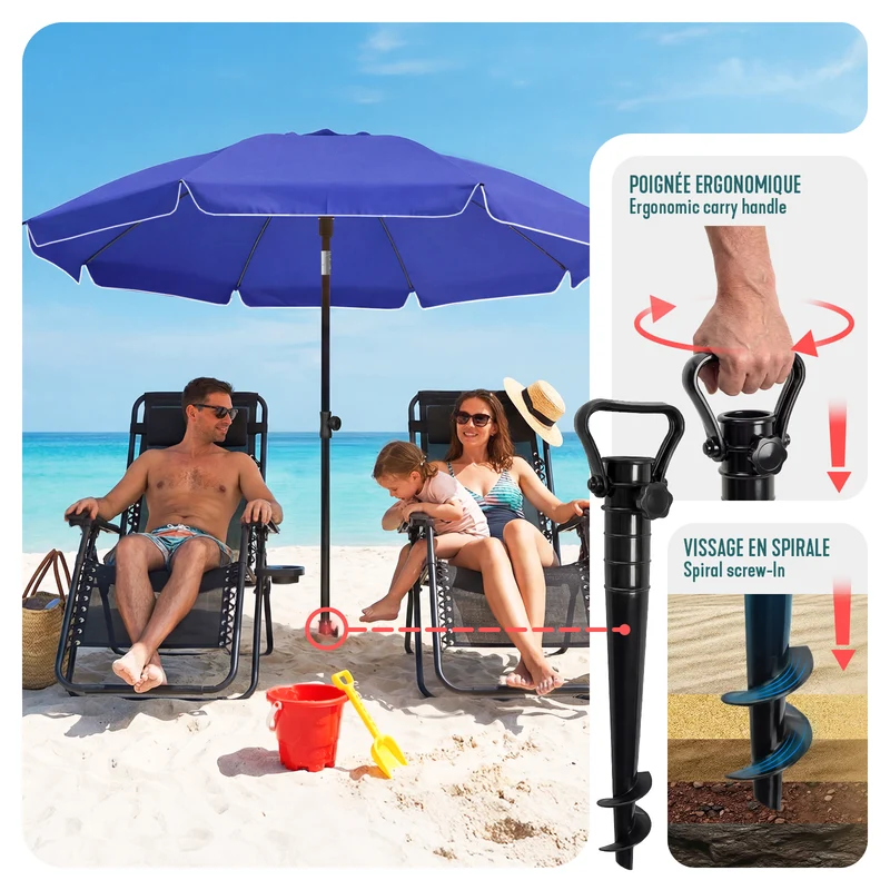 Parasol de jardin 2m avec ancrage sol et sac de transport Bleu