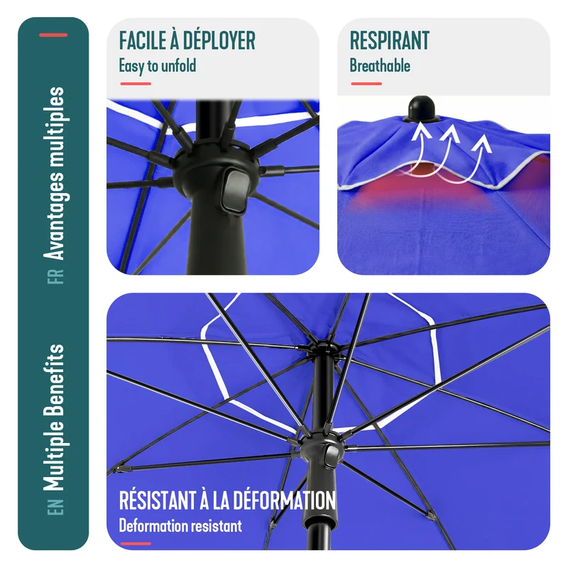 Parasol de jardin 2m avec ancrage sol et sac de transport Bleu