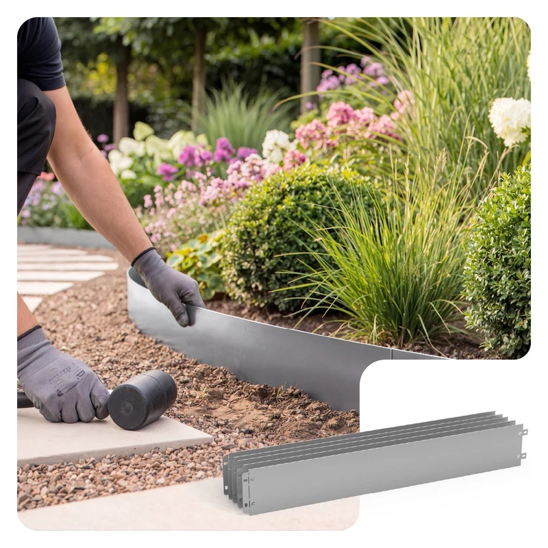 Lot de 20 Bordure de jardin en métal galvanisé flexible 100x13cm