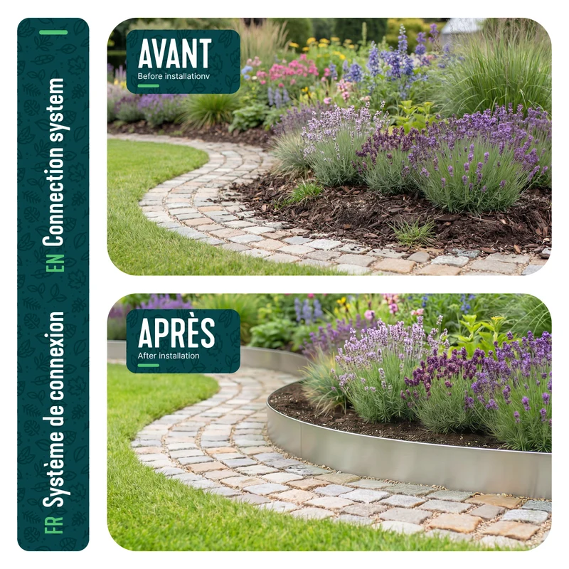 Lot de 5 Bordure de jardin en métal galvanisé flexible 100x13cm