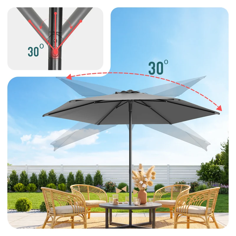 Parasol de jardin inclinable avec aeration et sac bandouliere 270cm gris