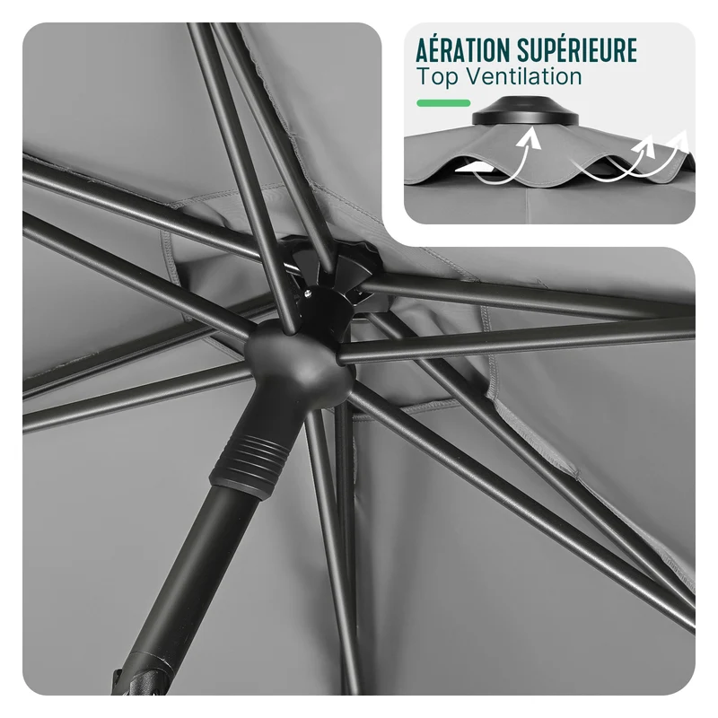 Parasol de jardin inclinable avec aeration et sac bandouliere 270cm gris