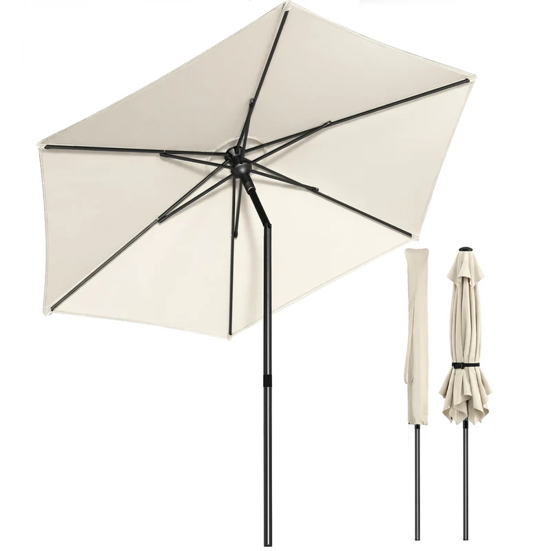 Parasol de jardin inclinable avec aeration et sac bandouliere 270cm beige