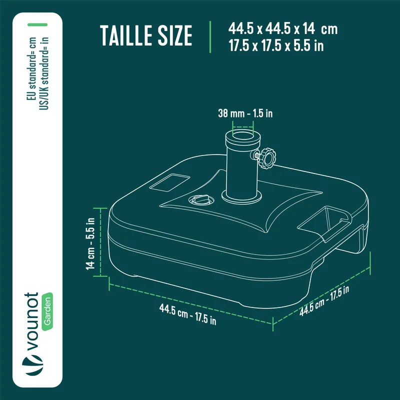 Pied de parasol sable et eau pour mat 38/48mm 22L HDPE noir