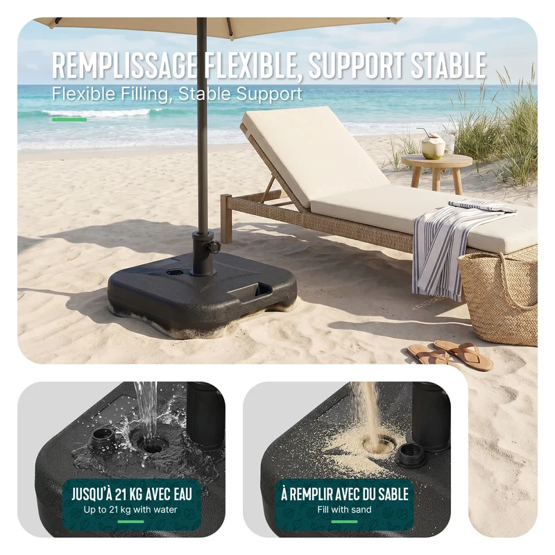 Pied de parasol sable et eau pour mat 38/48mm 22L HDPE noir