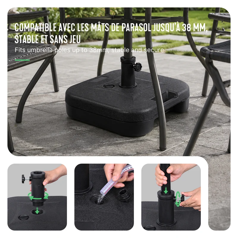 Pied de parasol sable et eau pour mat 38/48mm 22L HDPE noir