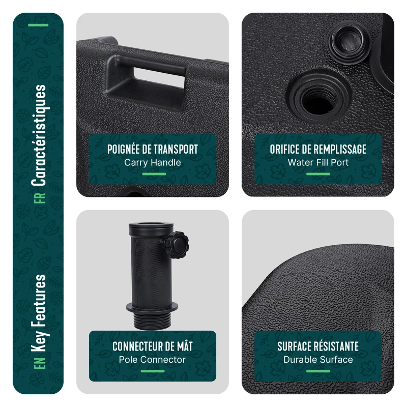 Pied de parasol sable et eau pour mat 38/48mm 22L HDPE noir