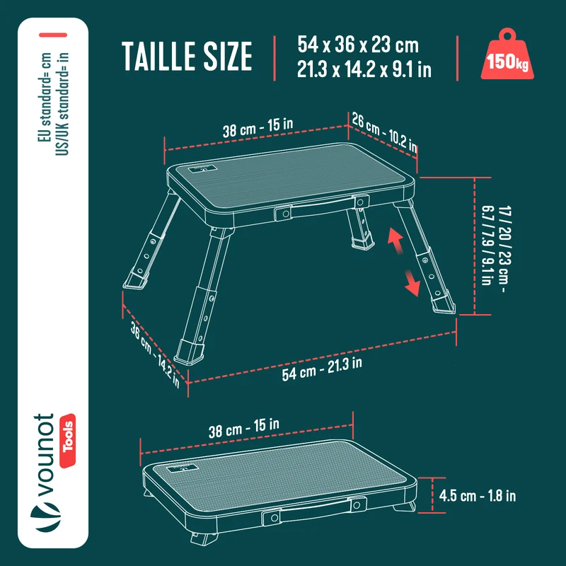 Marche pied pliable en acier portable 3 hauteurs reglables plateforme antiderapante 38x26cm blanc