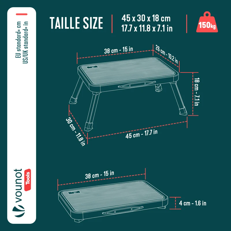 Marche pied pliable en acier portable plateforme antiderapante 38x26cm blanc