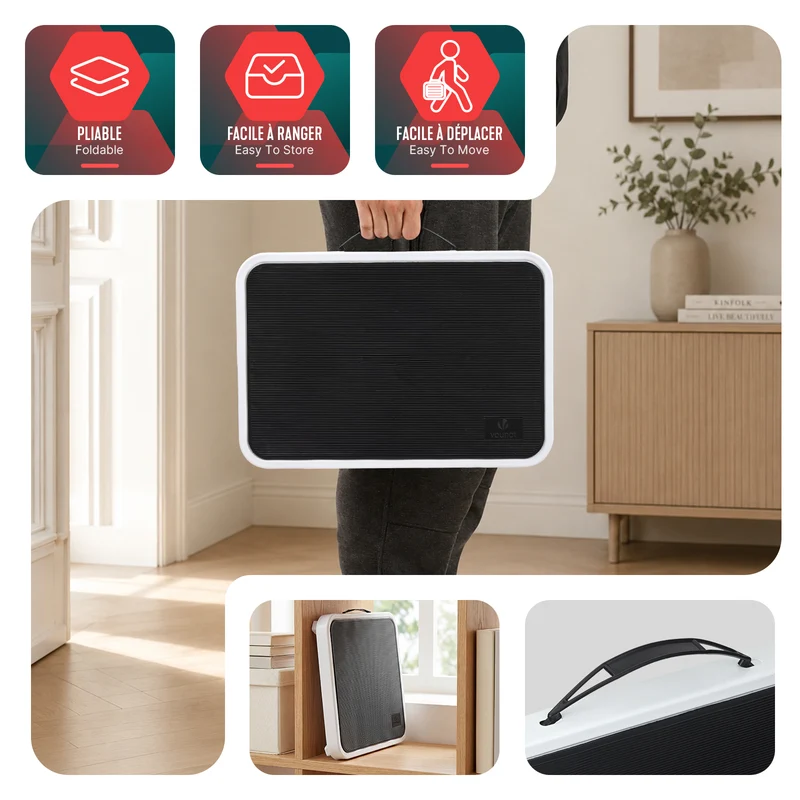 Marche pied pliable en acier portable plateforme antiderapante 38x26cm blanc