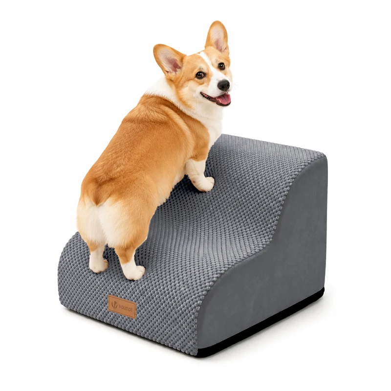 Escalier pour chien et chat en mousse haute densite et housse lavable 40x40x30cm gris