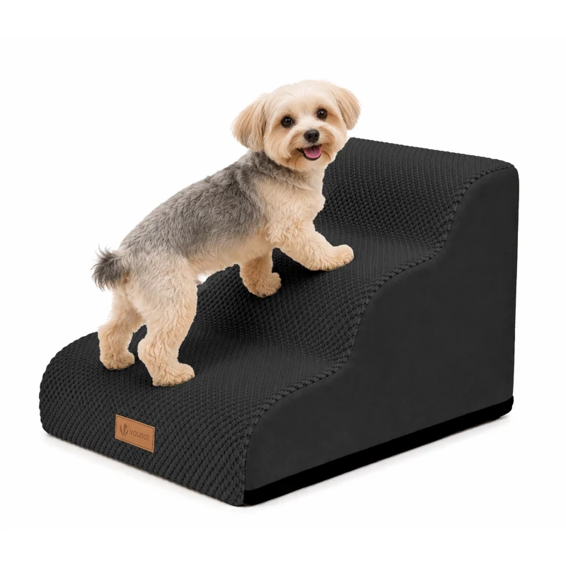 Escalier pour chien et chat en mousse haute densite et housse lavable 57x40x40cm noir