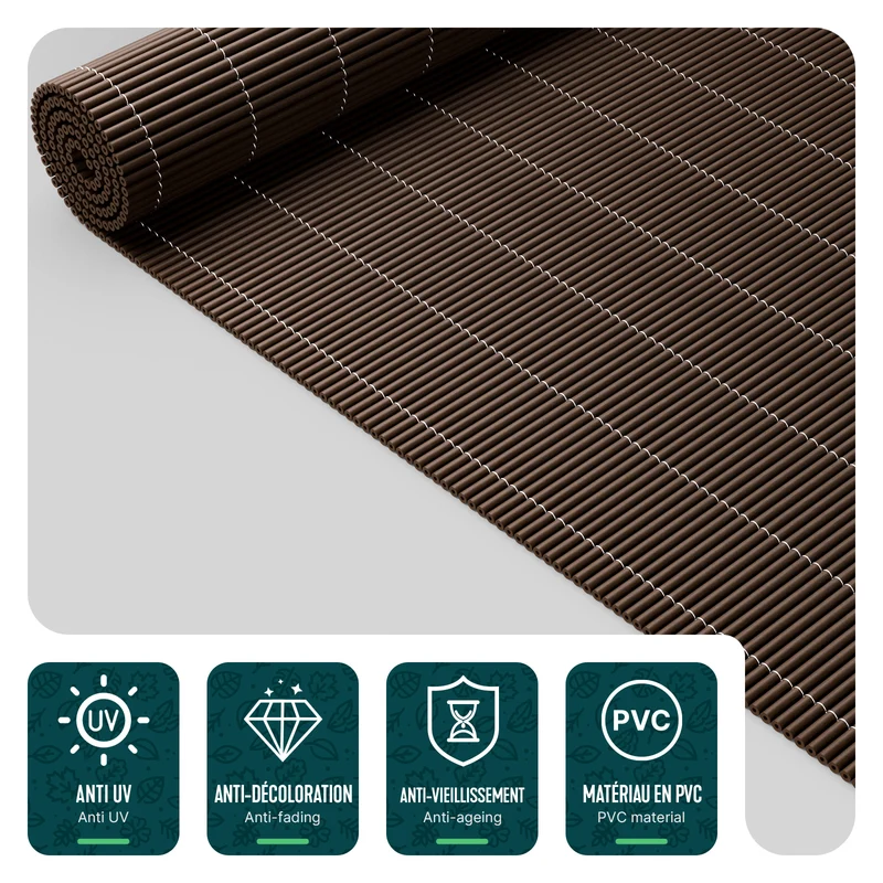 Clôture en canisse PVC 160x300cm imitation osier marron
