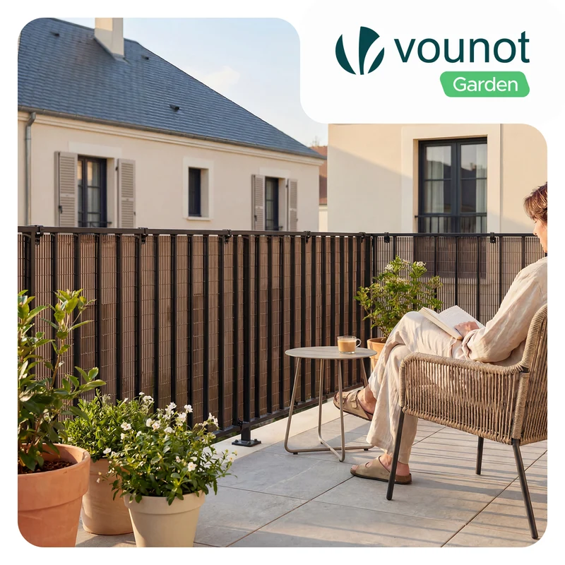 Clôture en canisse PVC 100x500cm imitation osier marron