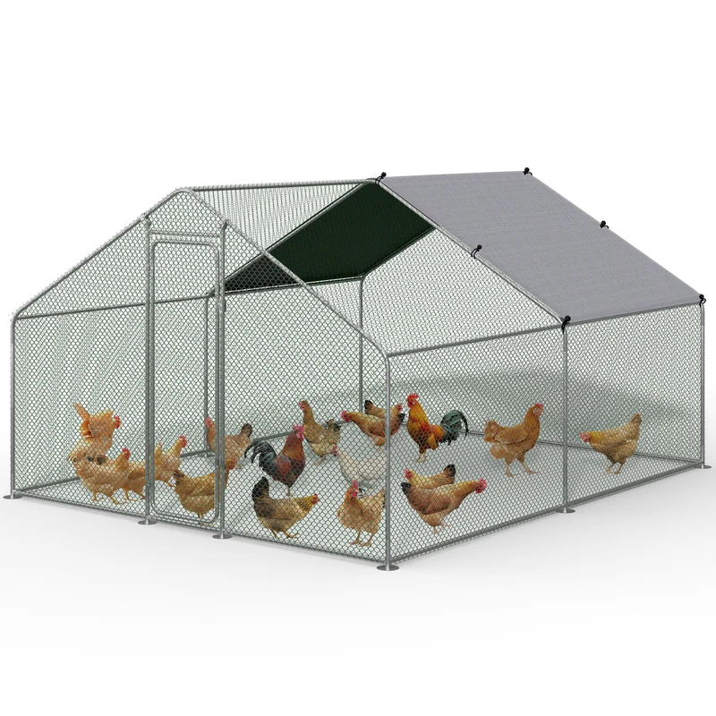 Enclos poulailler en metal galvanise et grillage avec bache PE 300x300x200cm