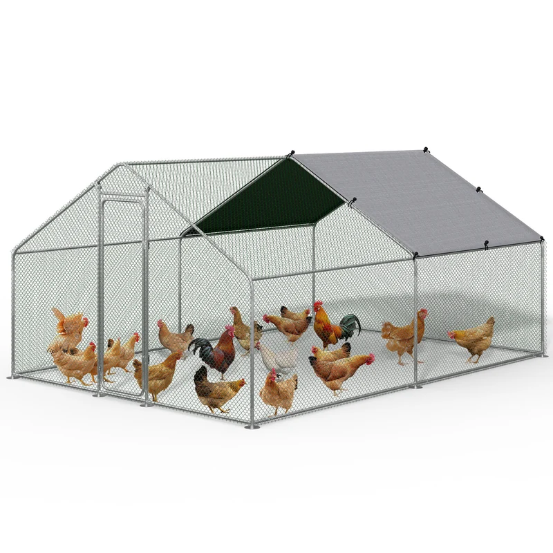 Enclos poulailler en metal galvanise et grillage avec bache PE 400x300x200cm