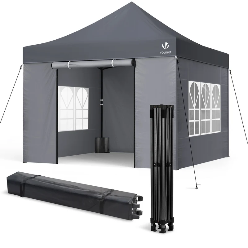 Tonnelle de jardin renforcée 3x3m pliable Barnum avec 4 parois latérales et fenêtres gris