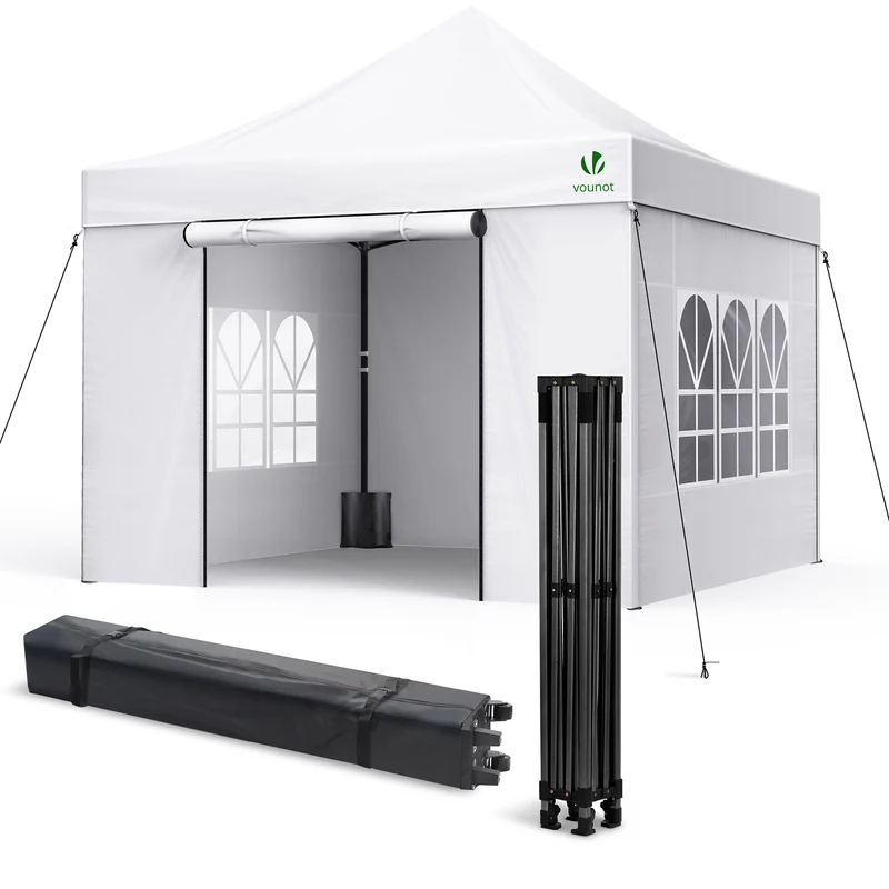Tonnelle de jardin renforcée 3x3m pliable Barnum avec 4 parois latérales et fenêtres blanc