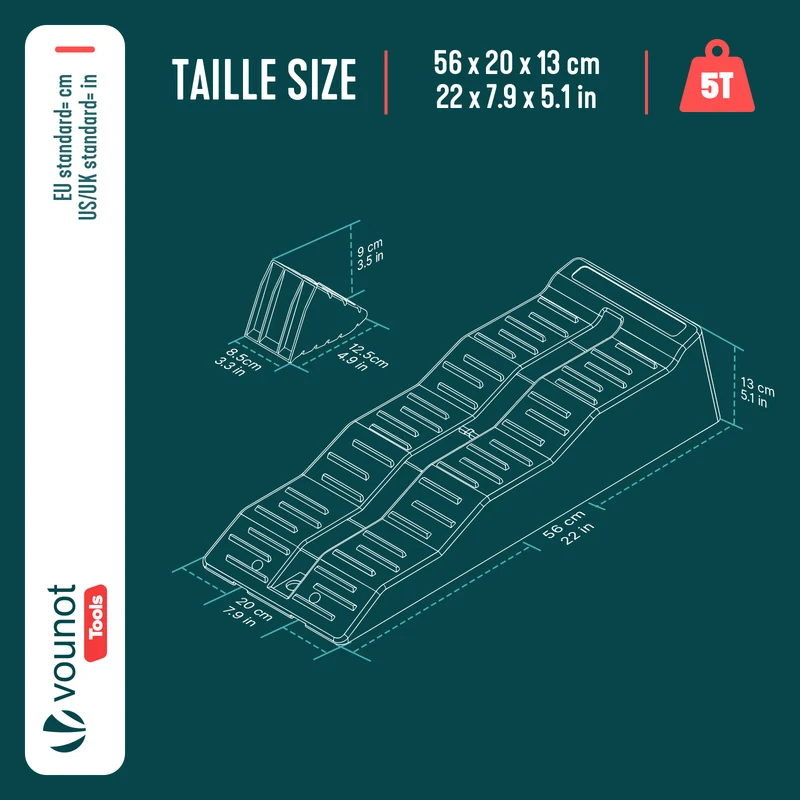 Lot 2 rampes nivellement voiture 5T cale d’acces PP 56x20x13cm noir
