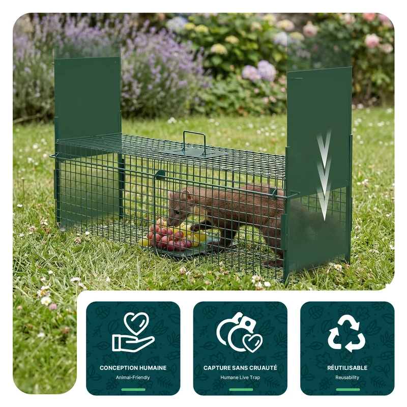 Piege pour animaux vivants cage trappe en metal 100x29x40cm vert