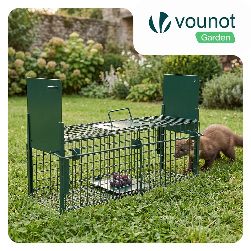 Piege pour animaux vivants cage trappe en metal 60x18x25cm vert