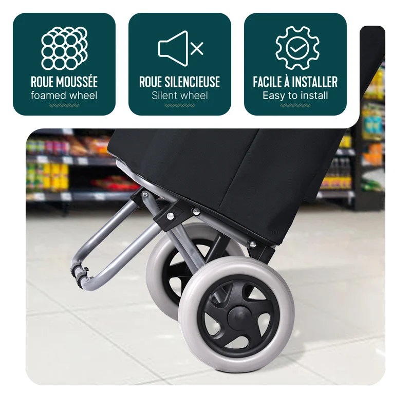 Chariot de courses 2 roues pliable 59L noir