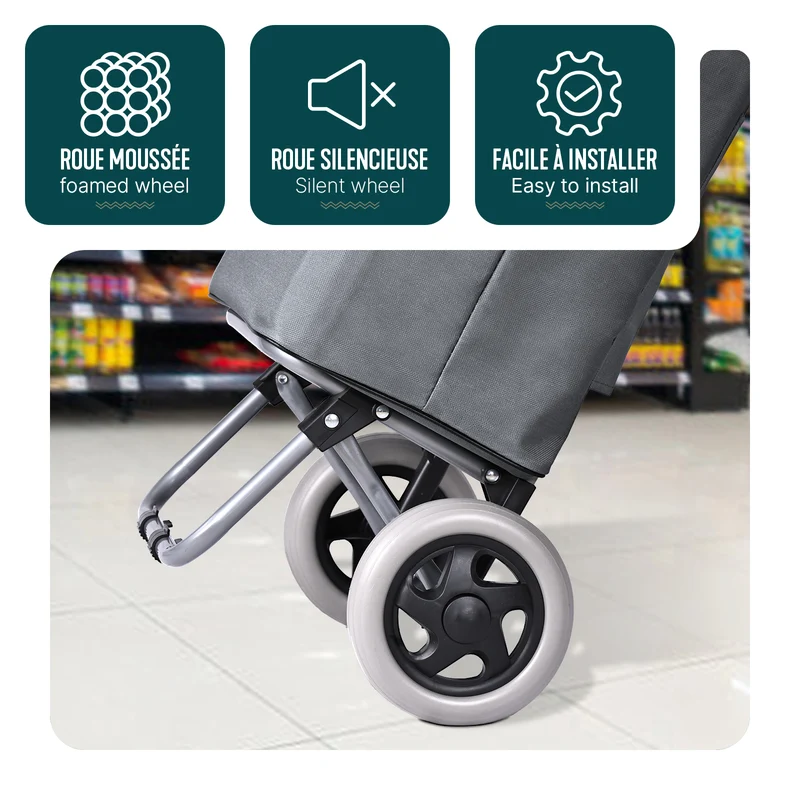 Chariot de courses 2 roues pliable 59L gris