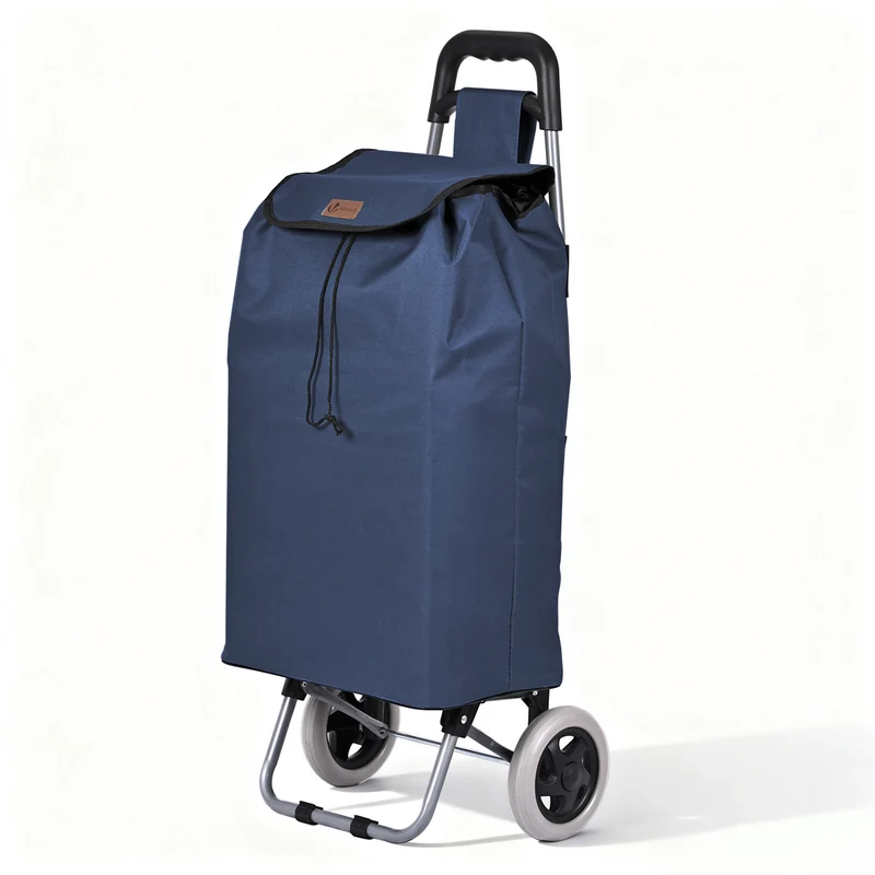 Chariot de courses 2 roues pliable 59L bleu marine