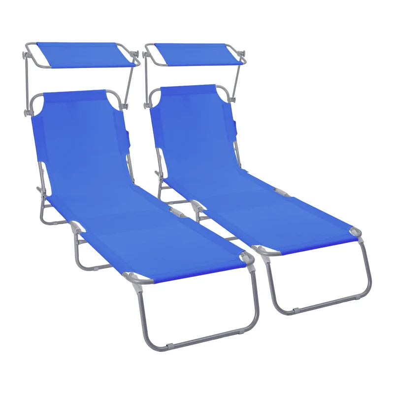 Lot de 2 chaise longue pliante avec pare soleil bleu