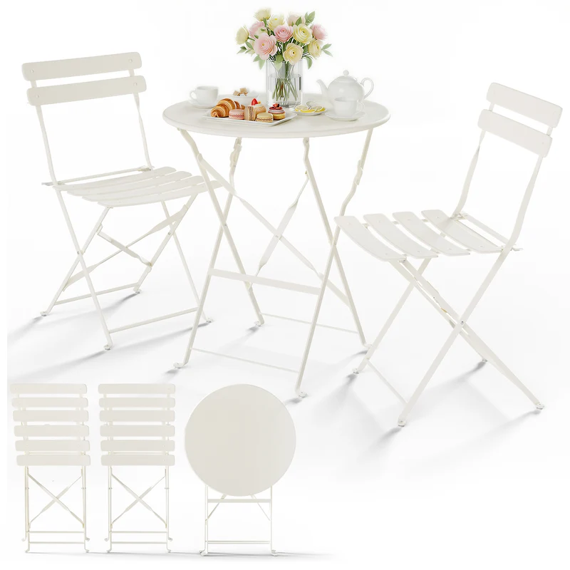 Set de Bistro en metal 1 table 2 chaises Crème