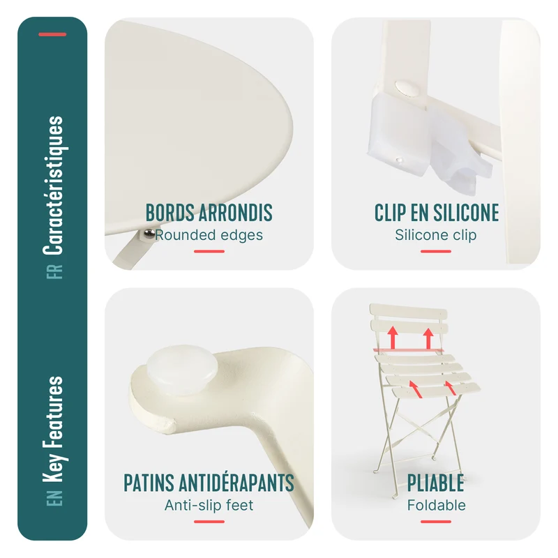 Set de Bistro en metal 1 table 2 chaises Crème