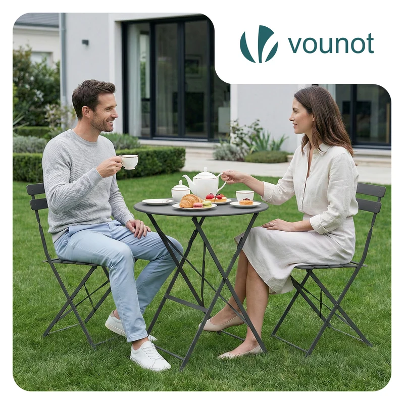 Set de Bistro en metal 1 table 2 chaises Gris