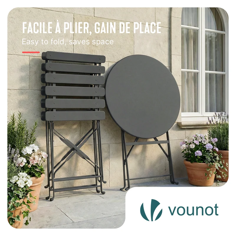 Set de Bistro en metal 1 table 2 chaises Gris