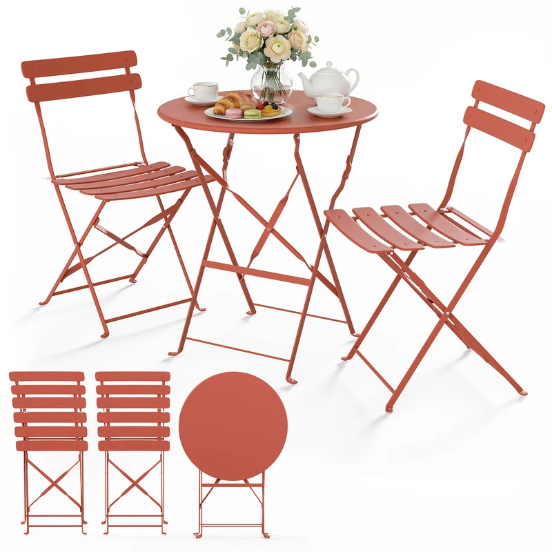 Set de Bistro en metal 1 table 2 chaises Rouge brique