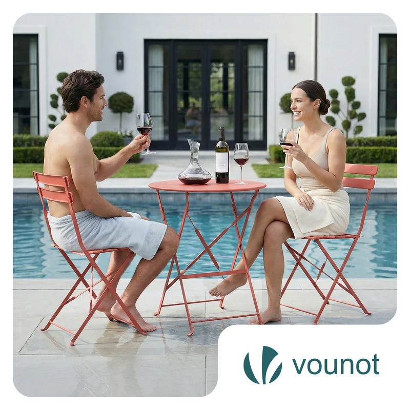 Set de Bistro en metal 1 table 2 chaises Rouge brique
