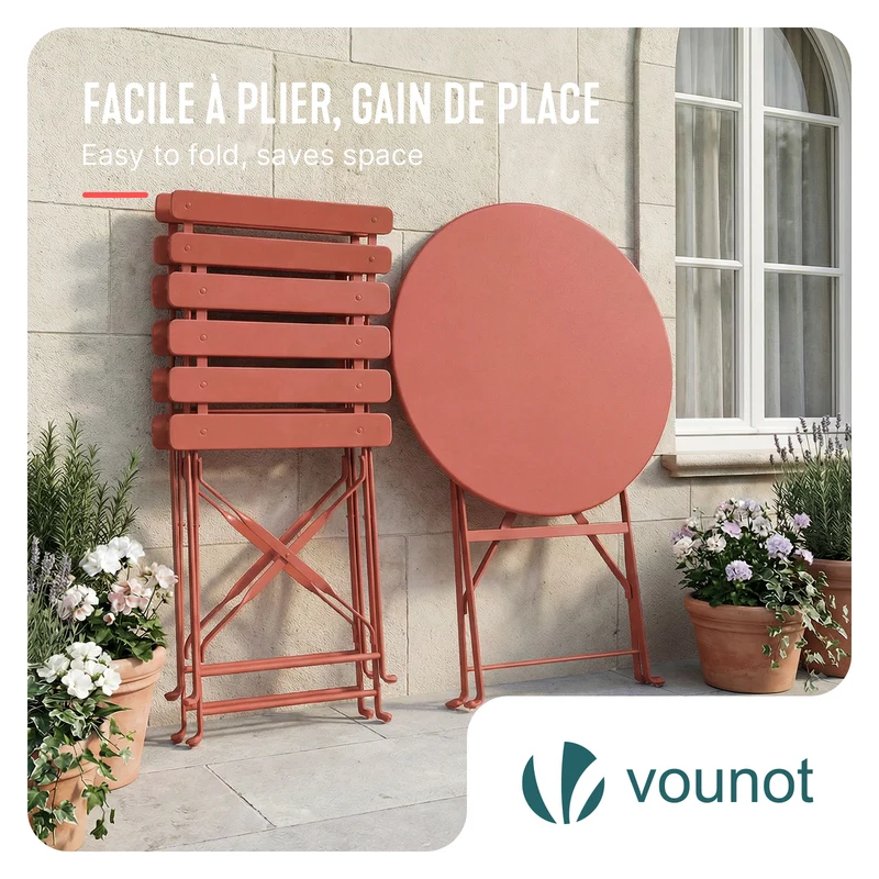 Set de Bistro en metal 1 table 2 chaises Rouge brique