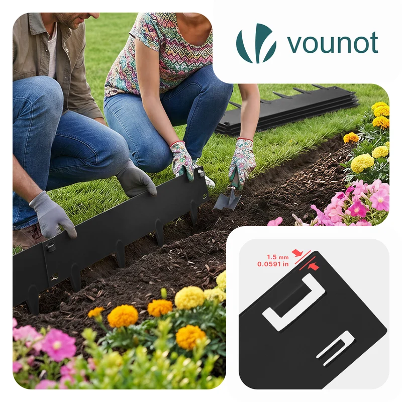 Lot de 10 Bordures de jardin acier galvanise avec pointes ancrages 106x18cm noir