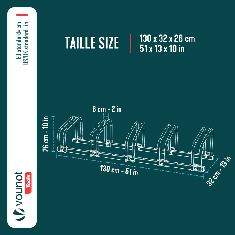 Ratelier range velo acier mural et sol 5 vélos Noir