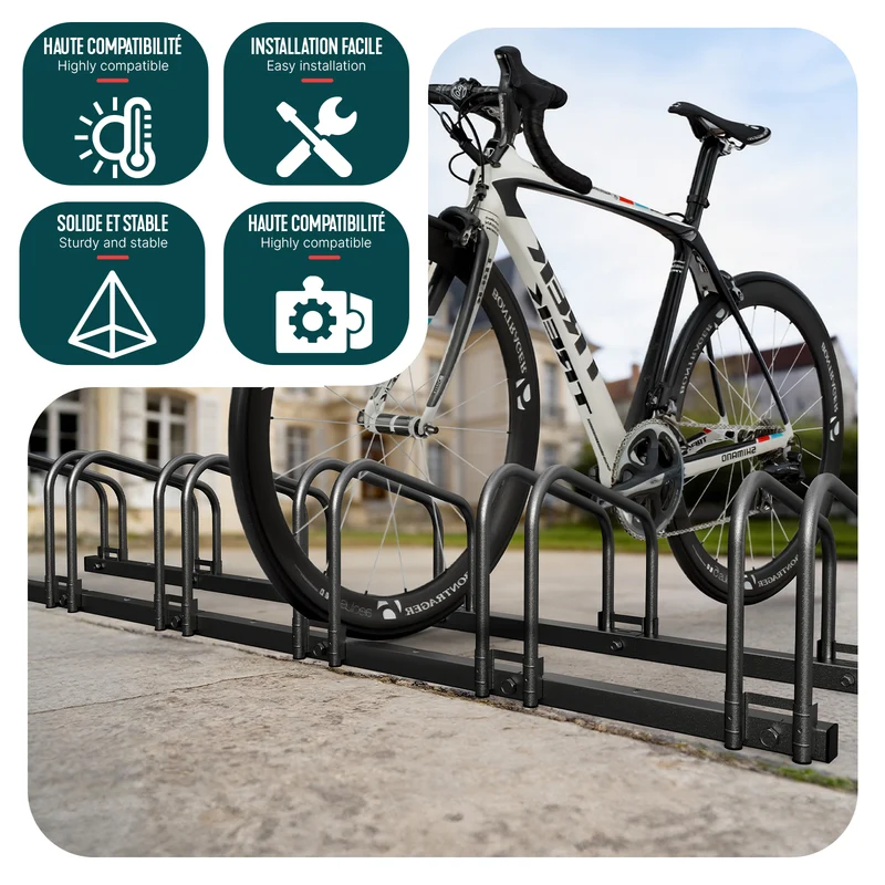 Ratelier range velo acier mural et sol 5 vélos Noir