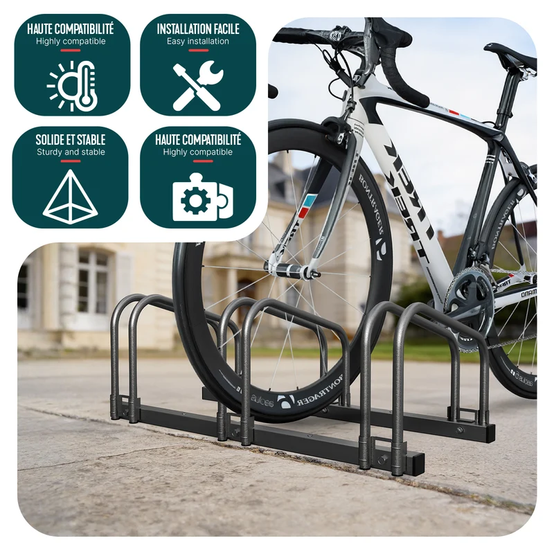 Ratelier range velo acier mural et sol 3 vélos Noir