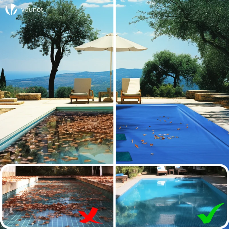 Bache piscine rectangulaire double couche en Polyethylene 160 gr/m2 avec filet ecoulement 4x7m Bleue