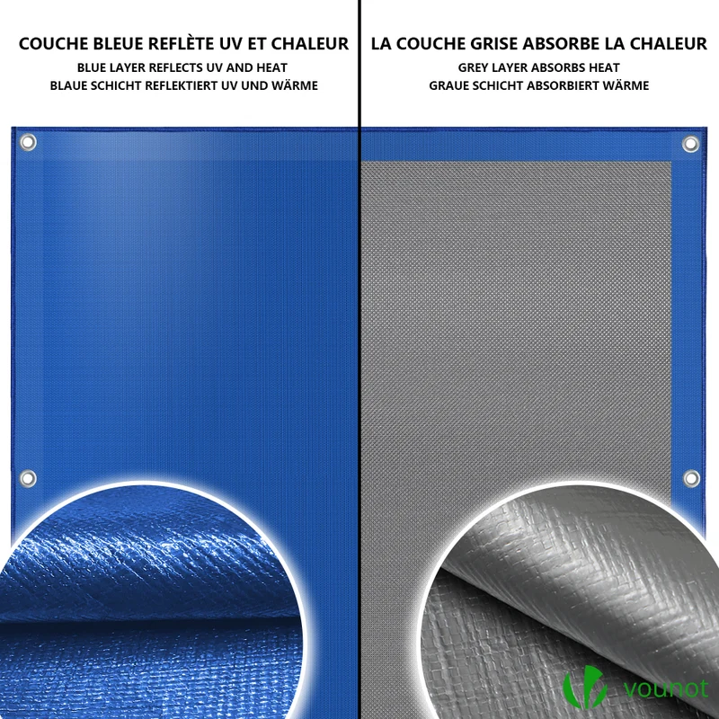 Bache piscine rectangulaire double couche en Polyethylene 160 gr/m2 avec filet ecoulement 4x7m Bleue
