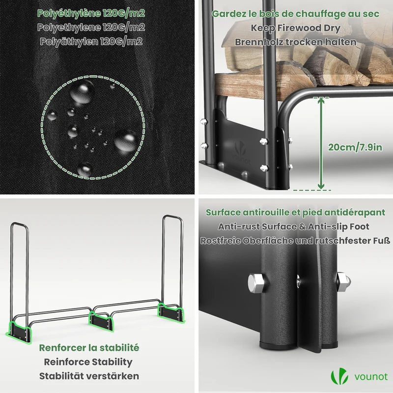 Serre buche 2m avec housse de protection noir