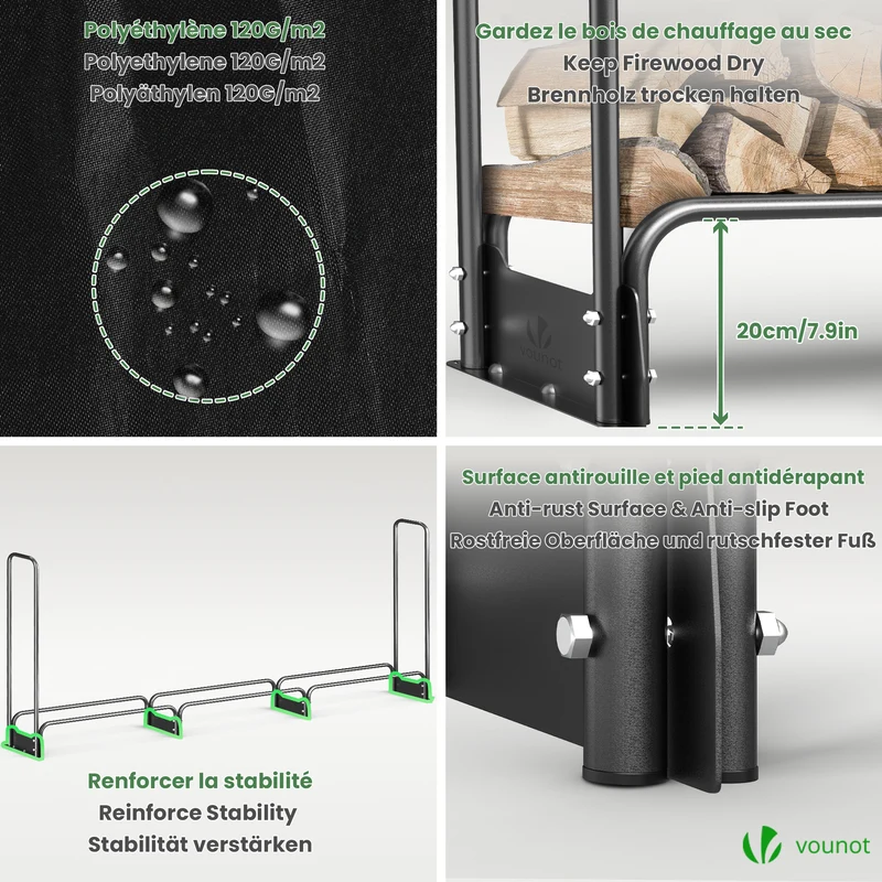 Serre buche 3m avec housse de protection noir