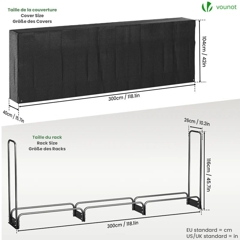 Serre buche 3m avec housse de protection noir
