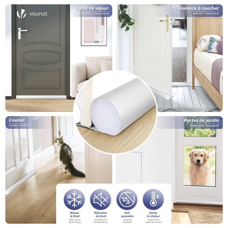 Lot de 2 Boudins de Porte Isolants coupe froid Découpables 96cm Blanc