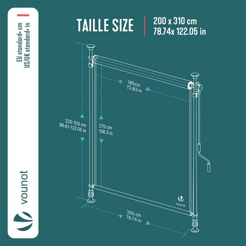 Store vertical sans percage extensible exterieur 200x310cm polyester anthracite