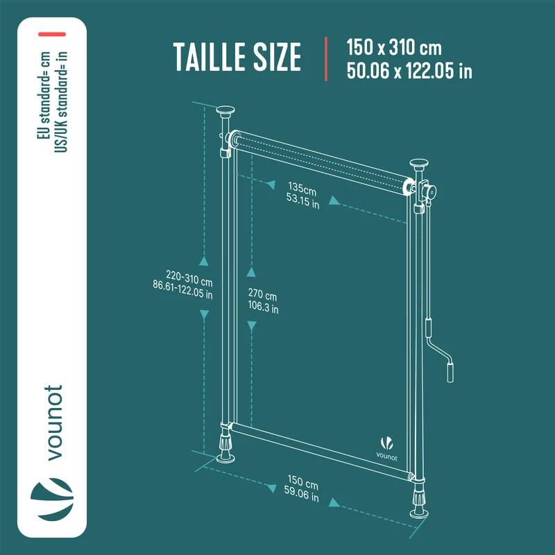 Store vertical sans percage extensible exterieur 150x310cm polyester anthracite