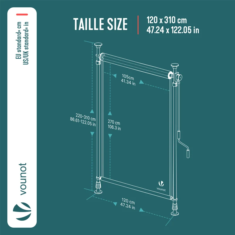 Store vertical sans percage extensible exterieur 120x310cm polyester anthracite