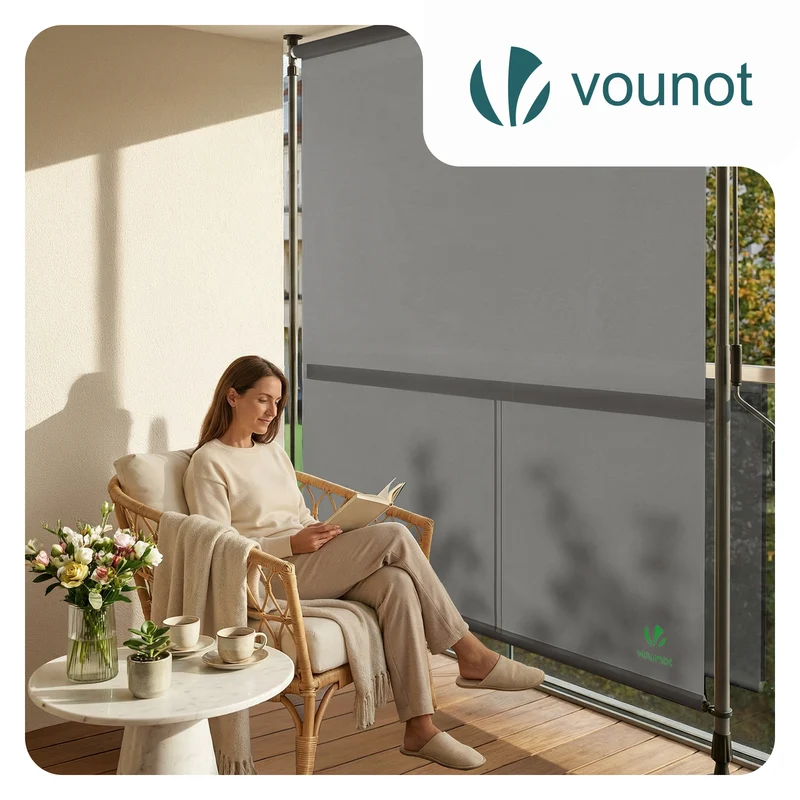 Store vertical sans percage extensible exterieur 100x310cm polyester gris